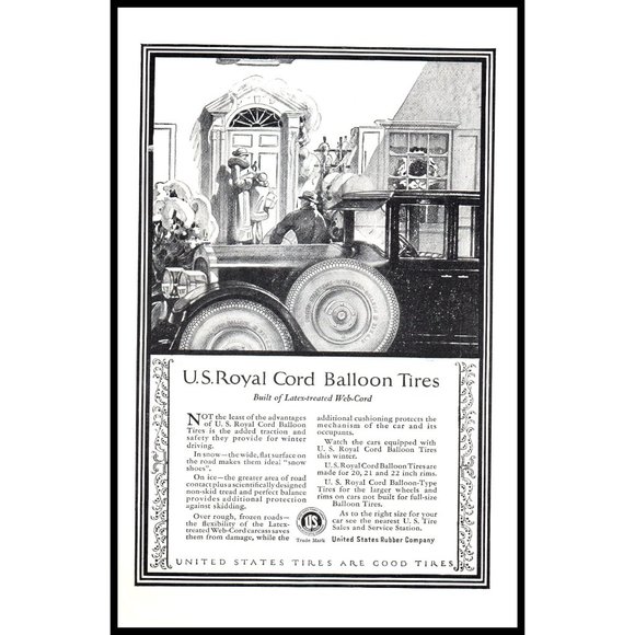 1924 US Rubber Company Royal Cord Balloon Tires Vintage Print Ad Townhouse Photo - Picture 1 of 1